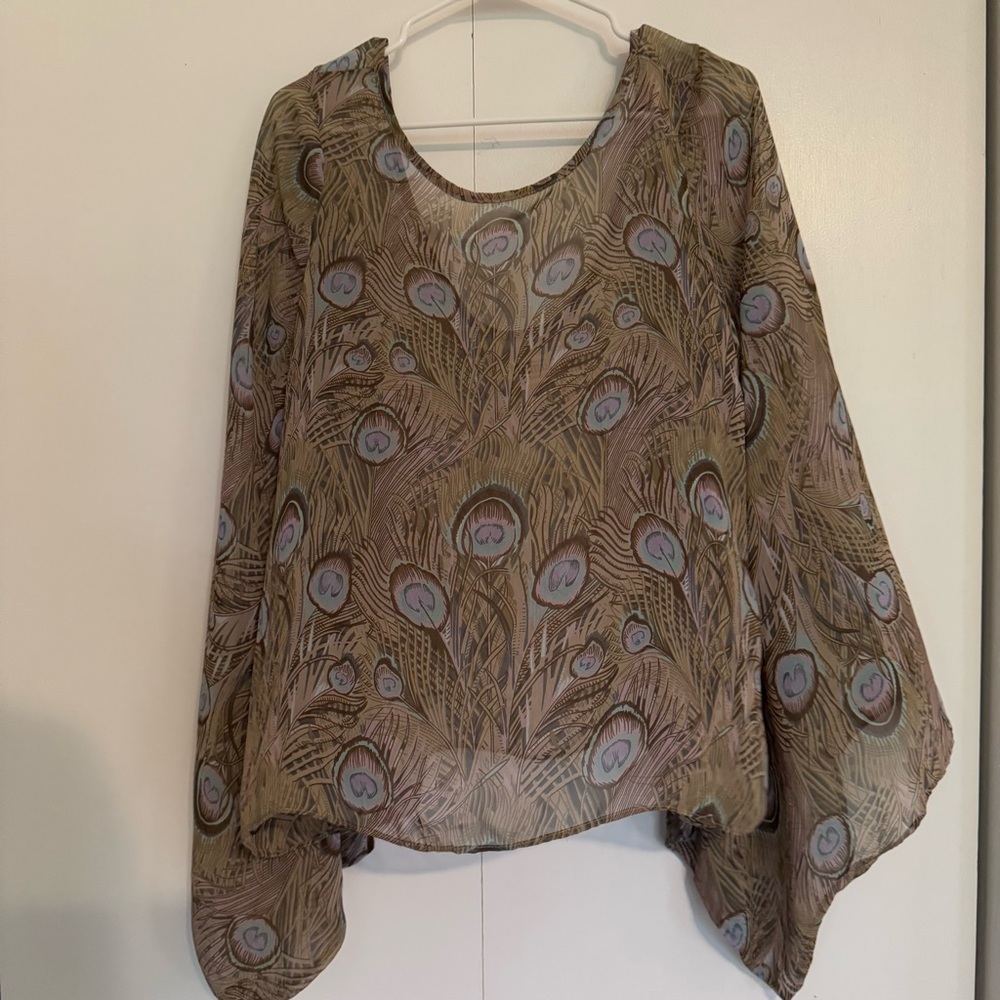 Show Me Your MuMu Peacock Feather Oversized Tunic Style Blouse Size Medium